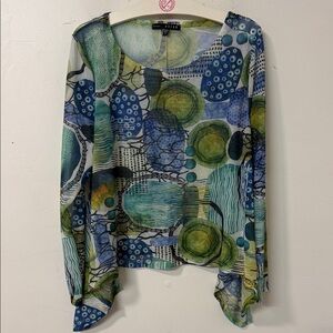 Chic Green and Blue Patterned Women's Blouse